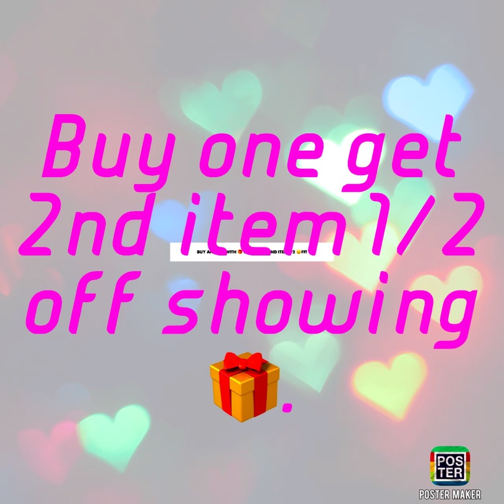 Buy one 🎁 item get a 2nd item 1/2 off!🎁